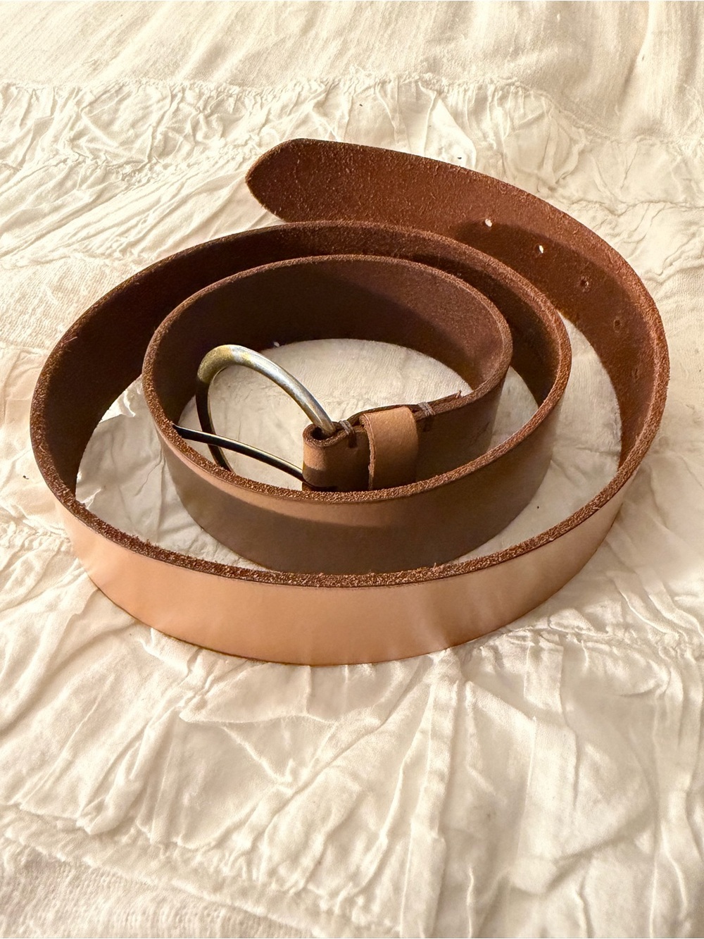 Frye Two-Tone Brown Leather Belt with Silver-Toned Buckle